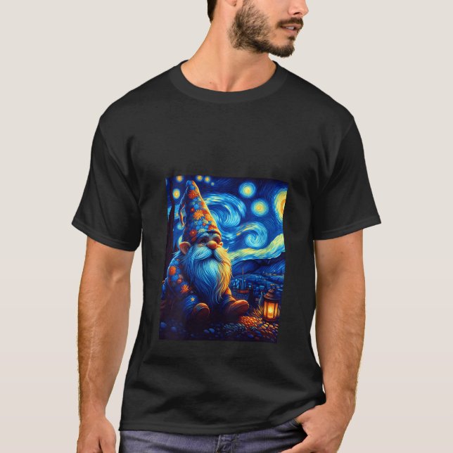 Womens Gnome Under Starry Night Sky Art Graphic Bi T-Shirt (Front)