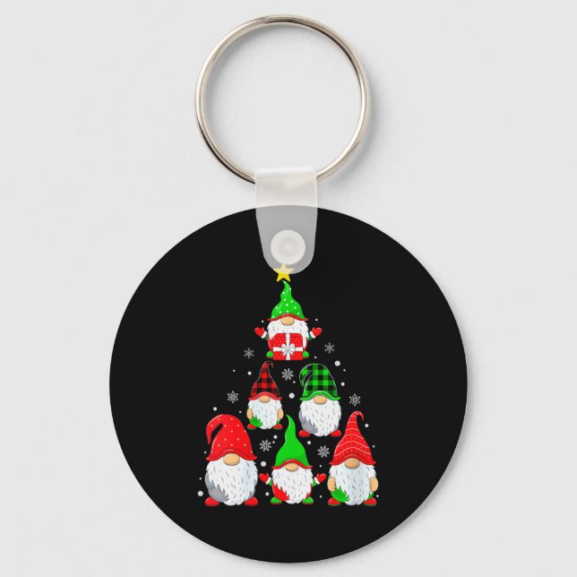 Womens Gnomes Christmas Tree Pajamas Funny Gnome H Key Ring (Front)