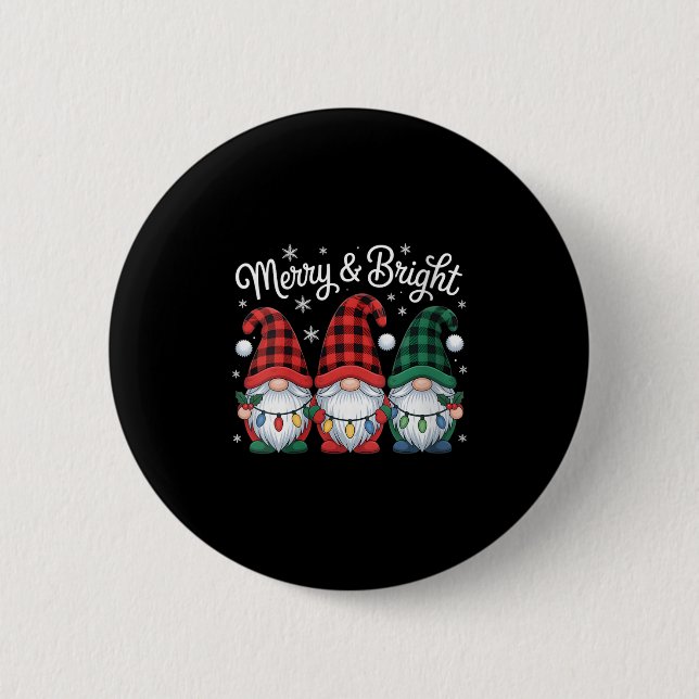 Womens Gnomes Merry And Bright Christmas Lights Bu 6 Cm Round Badge (Front)