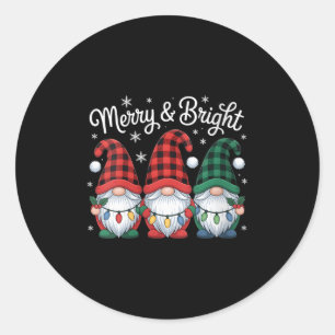 Womens Gnomes Merry And Bright Christmas Lights Bu Classic Round Sticker