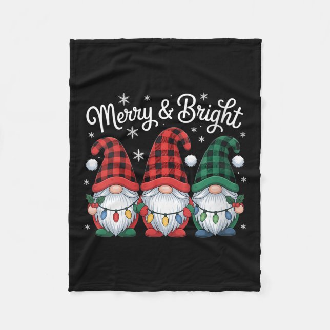 Womens Gnomes Merry And Bright Christmas Lights Bu Fleece Blanket (Front)