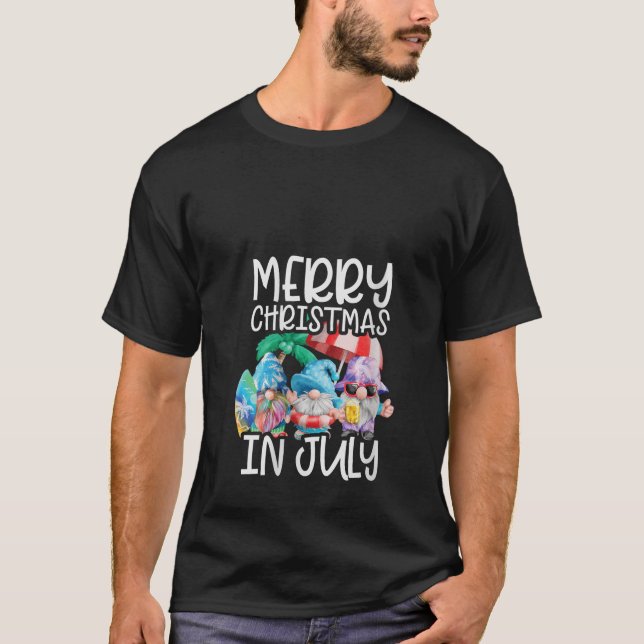 Womens Gnomes Merry Christmas in July Tropical Chr T-Shirt (Front)
