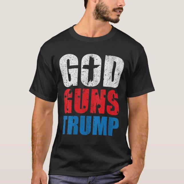 Womens God Guns Trump 2020 Election Donald MAGA Re T-Shirt (Front)