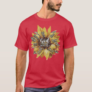 Womens God say you are Unique sunflower leopard St T-Shirt
