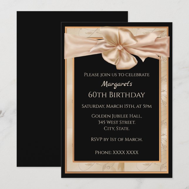 Women's Gold and Black Elegant 60th Birthday Invitation (Front/Back)