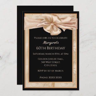 Women's Gold and Black Elegant 60th Birthday Invitation