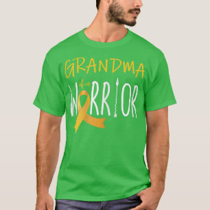 Womens Gold Ribbon Grandma Of A Warrior Childhood T-Shirt
