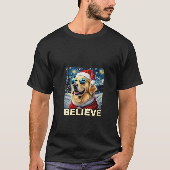 Womens Golden Retriever Believe Santa Claus Believ T-Shirt (Front)