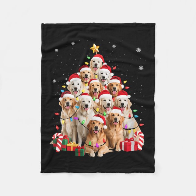 Womens Golden Retriever Christmas Tree Ornament De Fleece Blanket (Front)