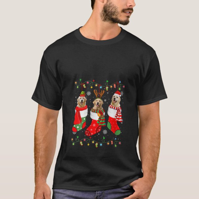Womens Golden Retriever Dog Christmas Socks Santa  T-Shirt (Front)