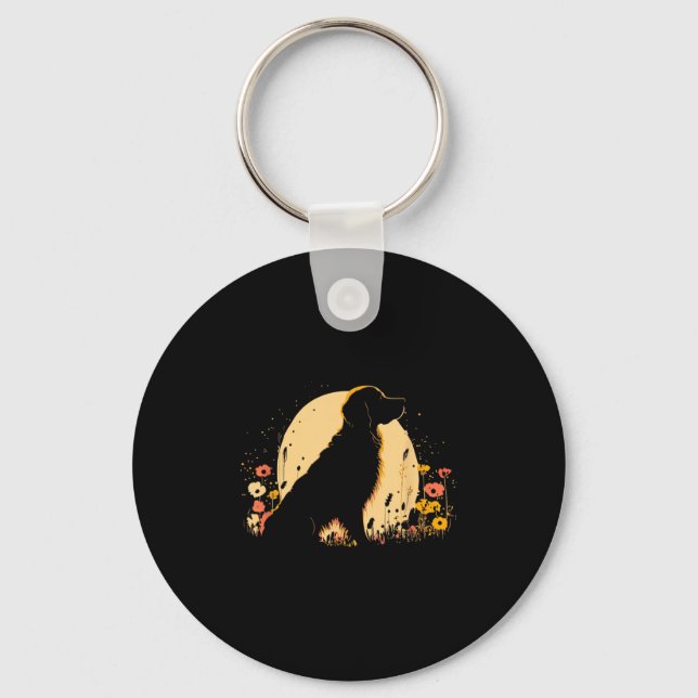Women's Golden Retriever Lover Dog Owner Wildflowe Key Ring (Front)