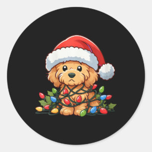 Womens Goldendoodle Christmas Lights Dog Funny Xma Classic Round Sticker