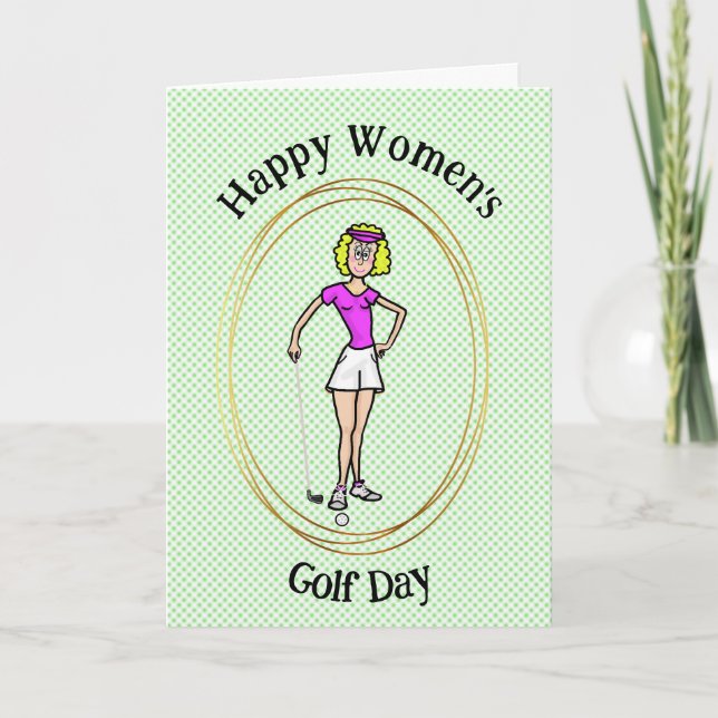 Women's Golf Day Greeting Card Blonde Lady Golfer (Front)