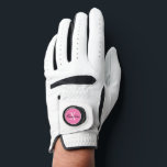 Women's golf gloves with monogram ball marker coin<br><div class="desc">Custom monogram white golf gloves for men and women. Personalised accessories with stylish ball marker coin. Trendy monogrammed golfer gift idea for him or her. Elegant script typography template for name and initial letter. Classy golfing presents for men and women. Change colour from pink to any other colour. Cute ladies...</div>