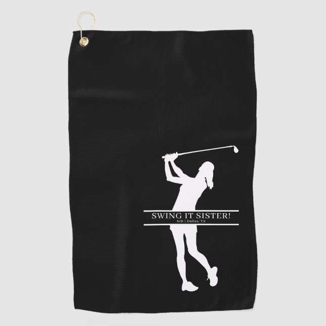 Womens Golf Silhouette Personalized Monogram City Golf Towel (Front)