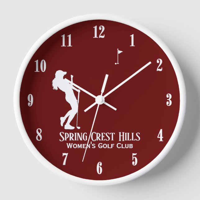 Women's Golf Two Lines Personal Maroon  Clock (Front)