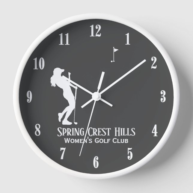Women's Golf Two Lines Personal Slate Grey Clock (Front)