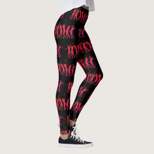 Women's Golfing Hot Pink Ombre to Red on Black Leggings