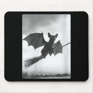 Womens Gothic Chihuahua Witch Broom Bat Wings Mouse Mat