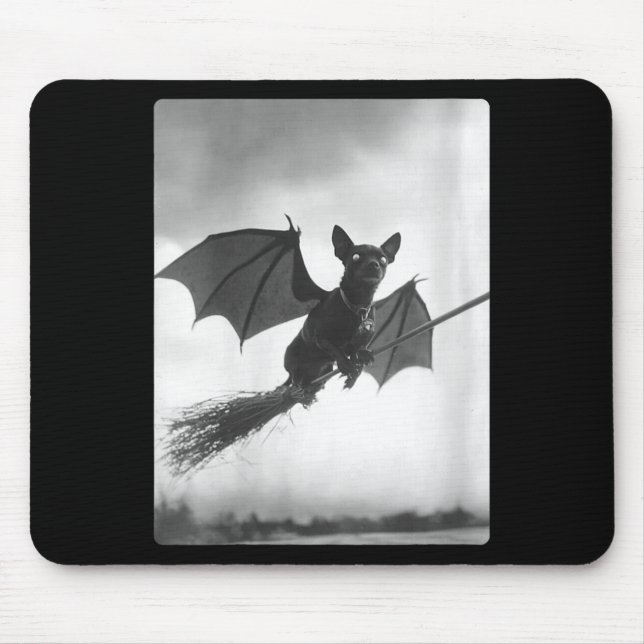 Womens Gothic Chihuahua Witch Broom Bat Wings Mouse Mat (Front)