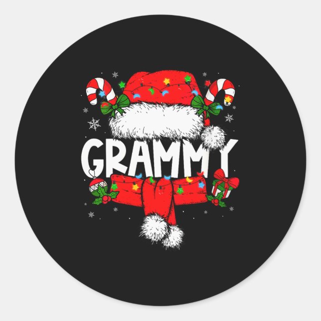 Womens Grammy Christmas Pajama Santa Claus Family  Classic Round Sticker (Front)
