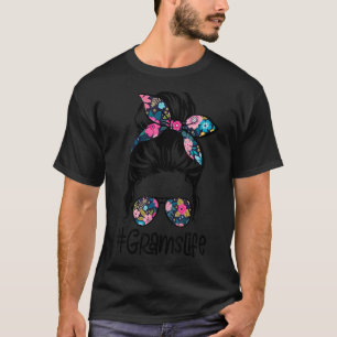 Womens Grams Life Messy Hair Bun Floral Women Moth T-Shirt