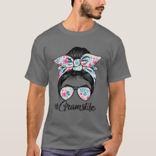 Womens Grams Life Messy Hair Bun Floral Women Moth T-Shirt