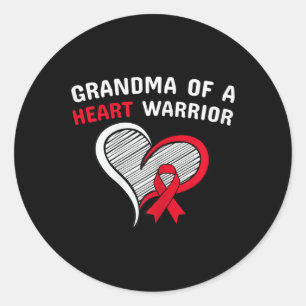 Womens Grandma Of A Heart Warrior Chd Disease Awar Classic Round Sticker