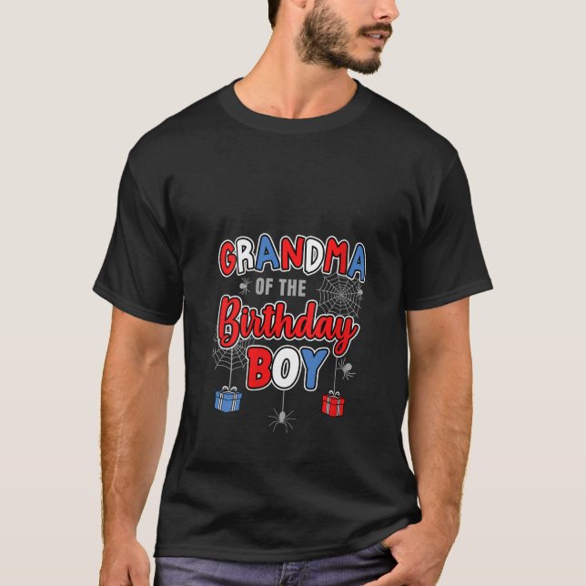 Womens Grandma of the Birthday Boy Spider Theme Co T-Shirt (Front)