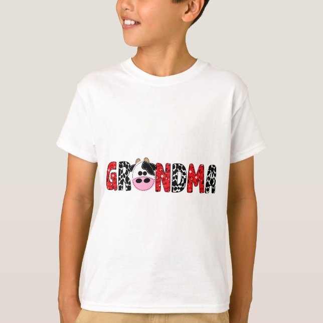 Womens Grandma of The Birthday For Boy Cow Farm Bi T-Shirt (Front)