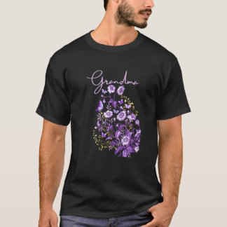 Womens Grandma Purple Flower Bouquet With Butterfl T-Shirt