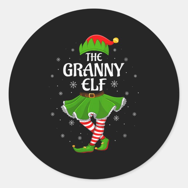 Womens Granny Elf Christmas Family Girls Women Elf Classic Round Sticker (Front)