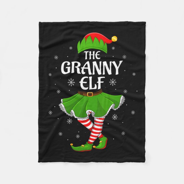 Womens Granny Elf Christmas Family Girls Women Elf Fleece Blanket (Front)