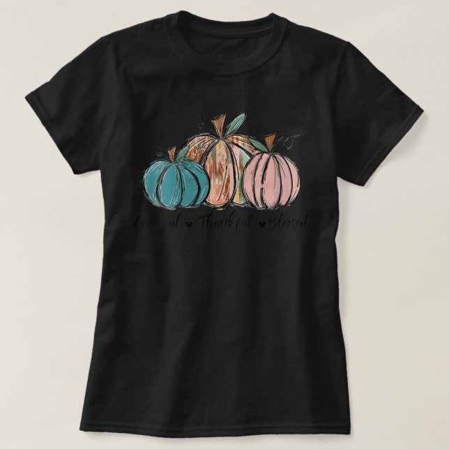 Womens Grateful Thankful Blessed Pumpkin Fall Than T-Shirt (Design Front)