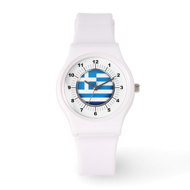 Women's Greece Flag Sporty White Silicon Watch (Front)