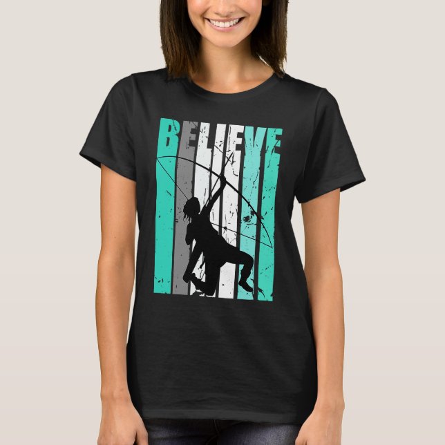 Womens Green Believe Archery Archer Bow Arrow Turq T-Shirt (Front)