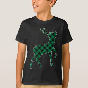 Womens Green Black Buffalo Plaid Deer Reinapparel T-Shirt