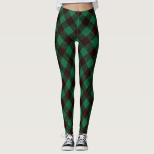 Women's Green Black Diamond Plaid Leggings