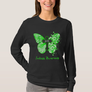Womens Green Butterfly Faith Scoliosis Awareness T-Shirt