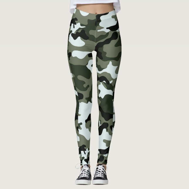 Women's Green Multi Camouflage Women's Leggings (Front)