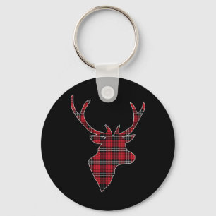 Womens Green Red Buffalo Plaid Deer Reindeer Head  Key Ring