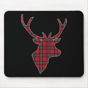 Womens Green Red Buffalo Plaid Deer Reindeer Head Mouse Mat