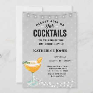 Women's Grey 40th Birthday Cocktail Party Invitation
