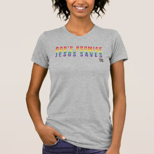 Women's Grey T-Shirt Rainbow Jesus Saves