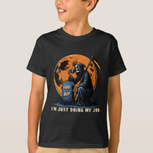 Womens Grim Reaper Humor I'm Just Doing My Job Moo T-Shirt