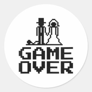 Womens Groom Bride Bachelor Parter Game Over Nerd Classic Round Sticker
