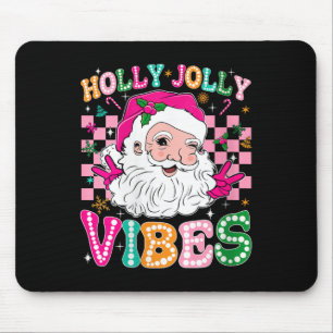 Womens Groovy Cute Santa Claus Christmas Vibes Xma Mouse Mat
