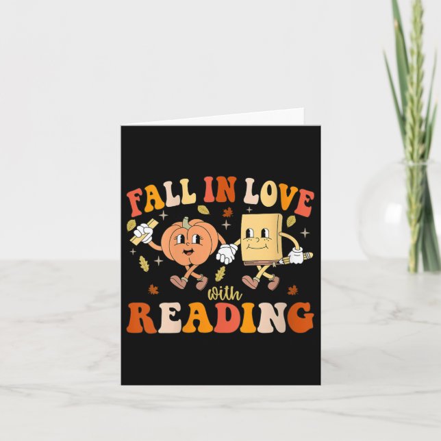 Womens Groovy Fall In Love With Reading Thanksgivi Card (Front)