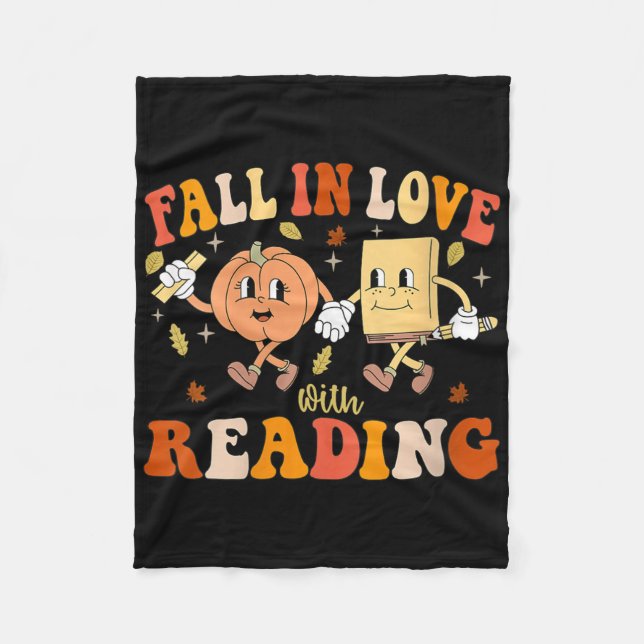 Womens Groovy Fall In Love With Reading Thanksgivi Fleece Blanket (Front)
