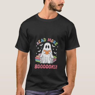 Womens Groovy Ghost Read More Books Funny Teacher  T-Shirt